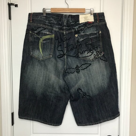 Vintage Stash House Embellished Jean Shorts Mens Size 40 100% Cotton Baggy Denim - Picture 4 of 16